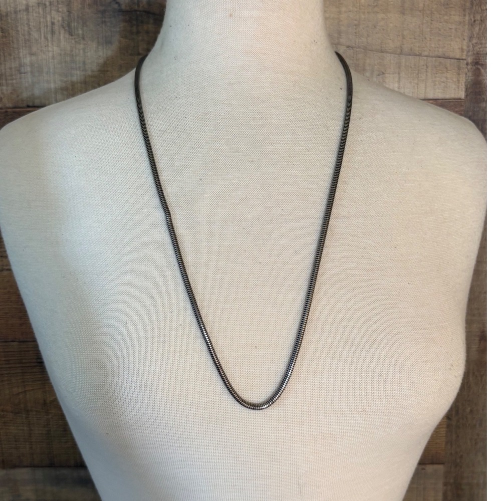 Gunmetal Snake Chain Necklace Round Metal Minimalist Long 28 Inch